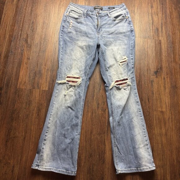 Judy Blue Bootcut Jeans Destroyed Plaid Light Wash Women’s Size 16W - Picture 1 of 12